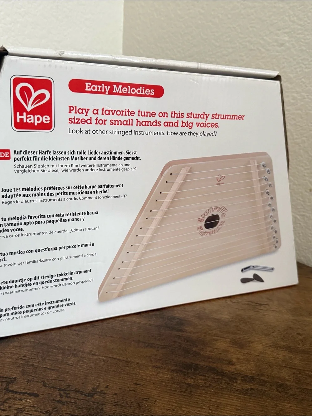 Hape Happy Harp Wooden Kids Harp - Natural & White